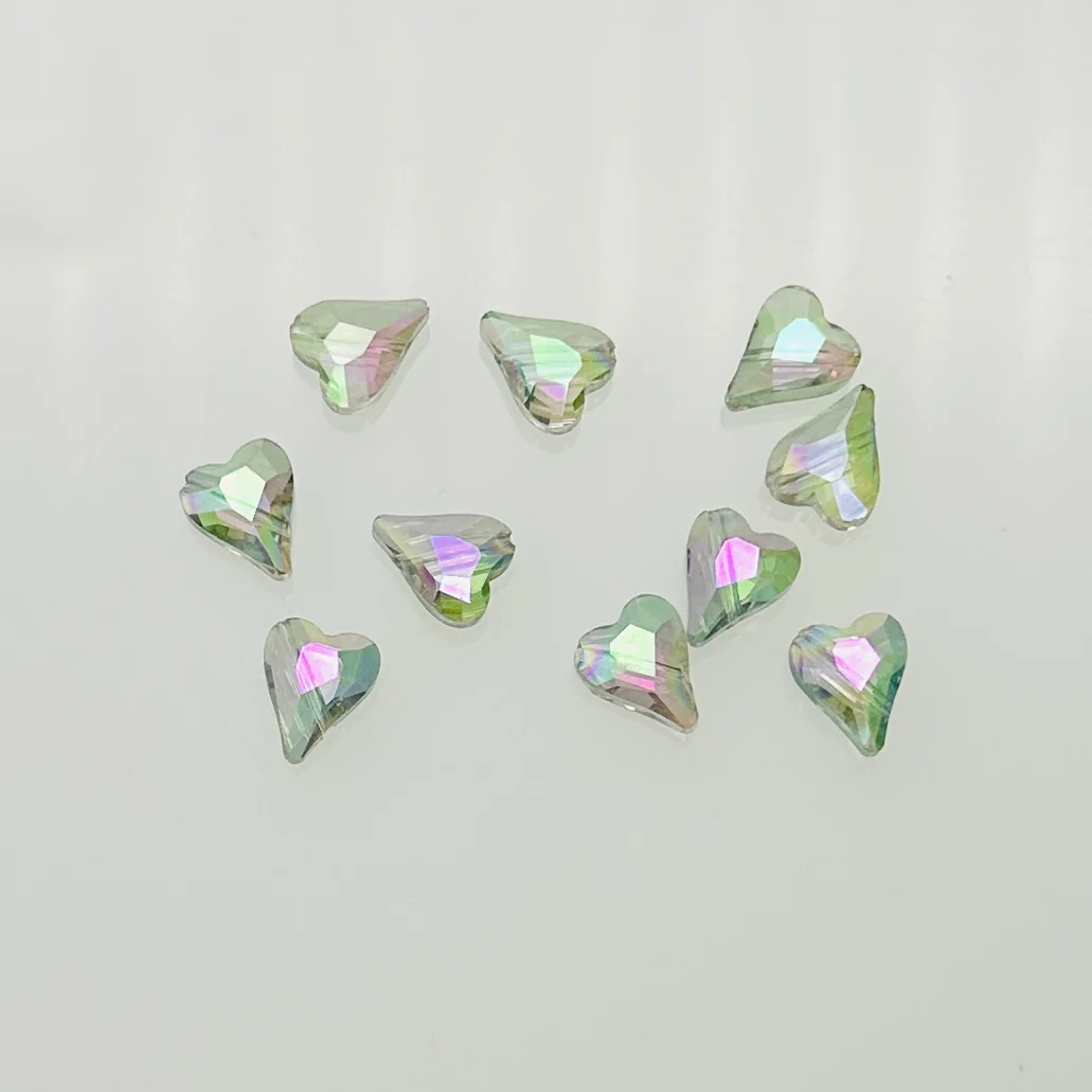 10HT586-D: FC Heart Bead Green/Pink AB Diagonal Hole 10x12mm - 10PC
