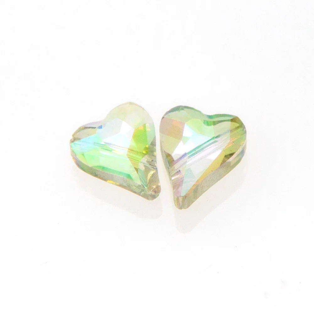 10HT586-D: FC Heart Bead Green/Pink AB Diagonal Hole 10x12mm - 10PC - Image 2