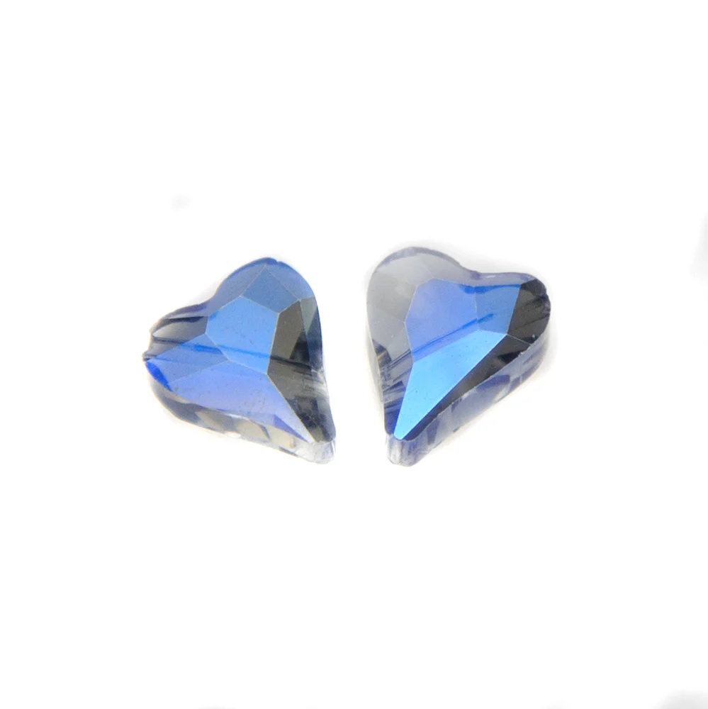 10HT876-D: FC Heart Bead 1/2 Blue Metallic Diagonal Hole 10x12mm - 10PC - Image 2