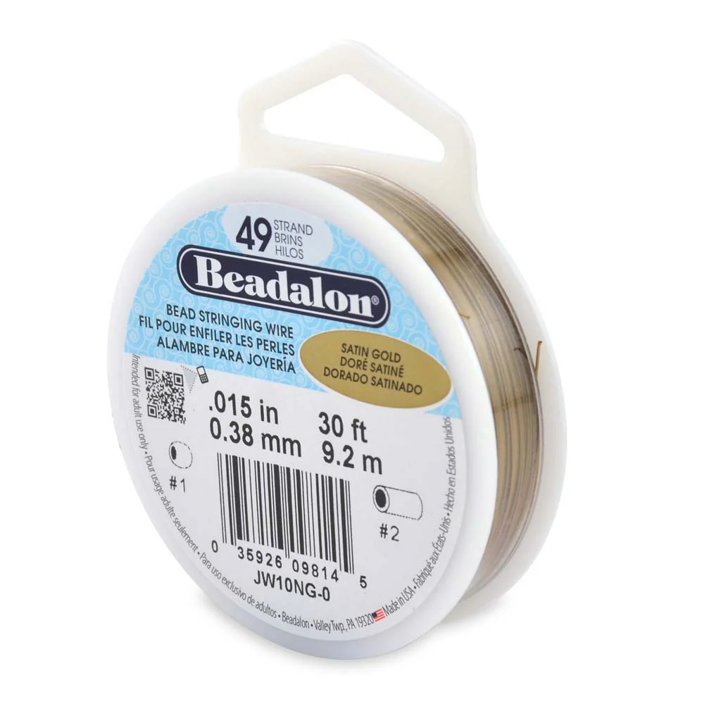 15FI855-30: Beadalon .015 49-strand Satin Gold 30FT