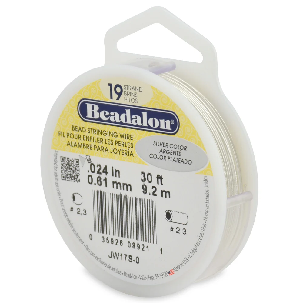 24FI296-S30: Beadalon .024 19-strand Silver Color 30FT