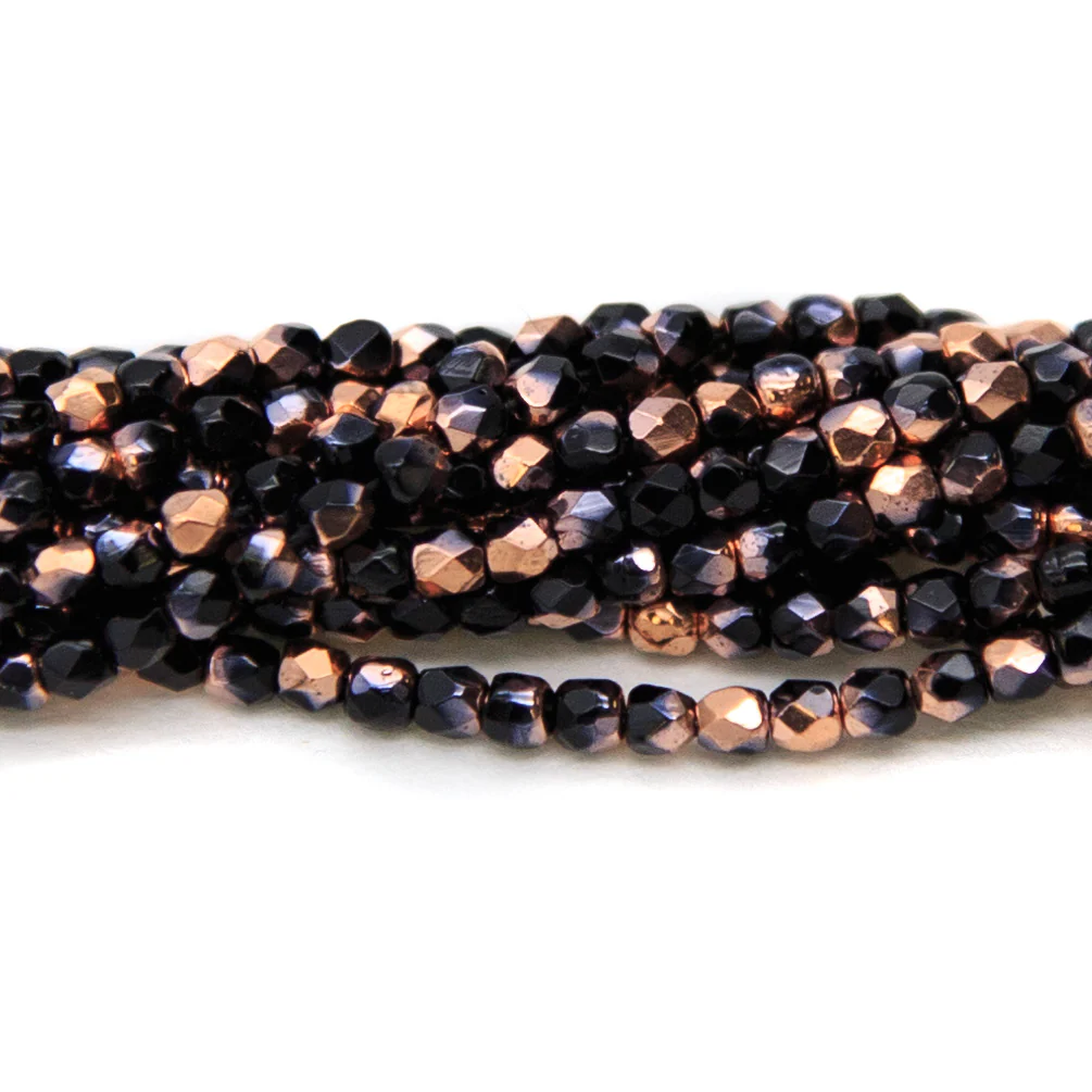 2FC109-HGR: Czech Faceted Round Black w/Gold 2mm 100 Pieces - Image 2