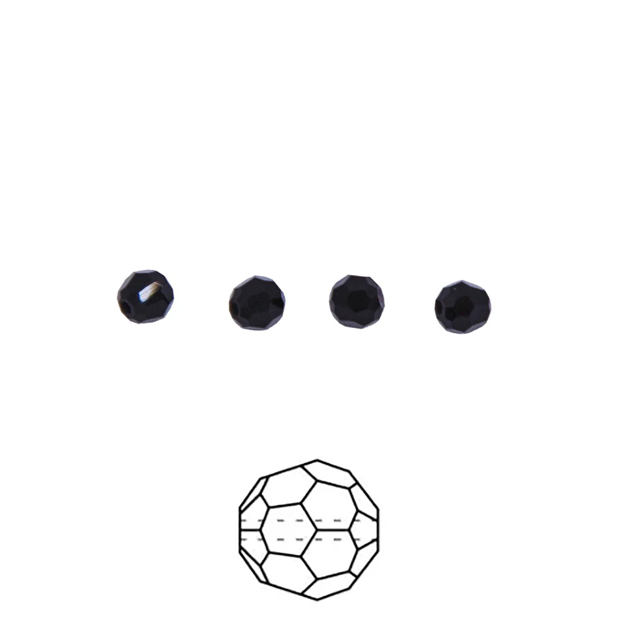 4CC109: Preciosa Crystal Round Jet Black 4mm-72PC