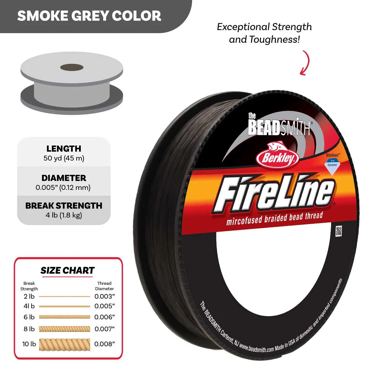 60TN105: Fireline Braided Thread 50yd .005 4lbs SMOKE - Image 2