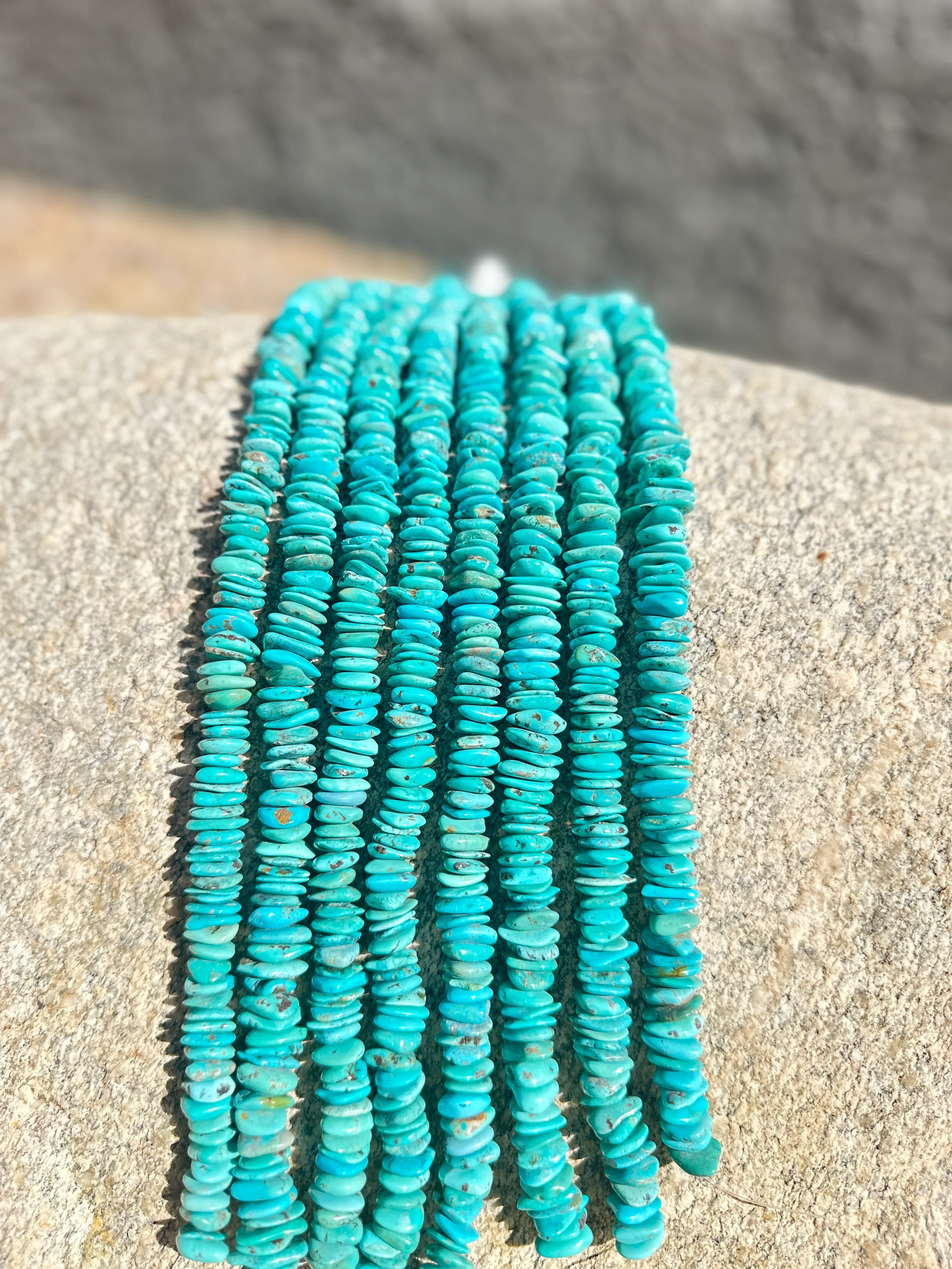 79ST413-HC: Blue Turquoise Rounded Heishi Chip 12-14mm