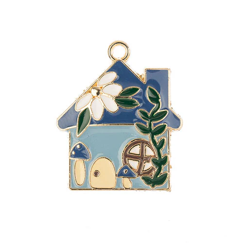 DZ0467-005: Zinc Charm 29x24mm Blue House 3PPK - Image 2