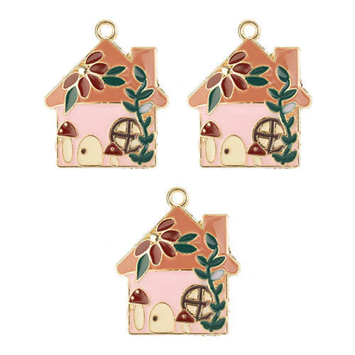 DZ0467-006: Zinc Charm 29x24mm Pink House 3PPK - Image 2