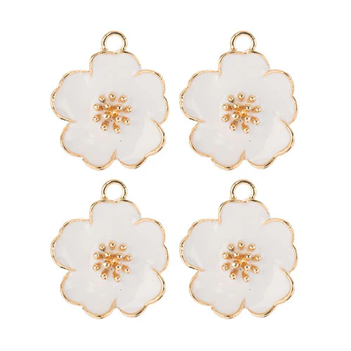 DZ0467-013: Zinc Charm 20x24mm White Flower 4PPK - Image 2