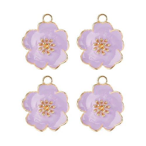 DZ0467-016: Zinc Charm 20x24mm Purple Flower 4PPK - Image 2