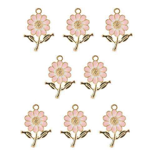 DZ0467-028: Zinc Charm 27x19.5mm Daisy Pink 8PPK - Image 2