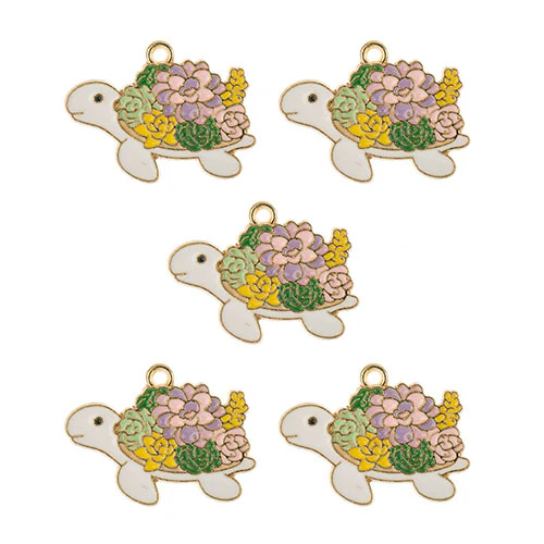 DZ0467-030: Zinc Charm 29x21mm Turtle w/Flowers 5PPK - Image 2