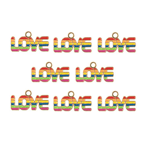DZ0467-033: Zinc Charm 12x22mm Rainbow Love 8PPK - Image 2
