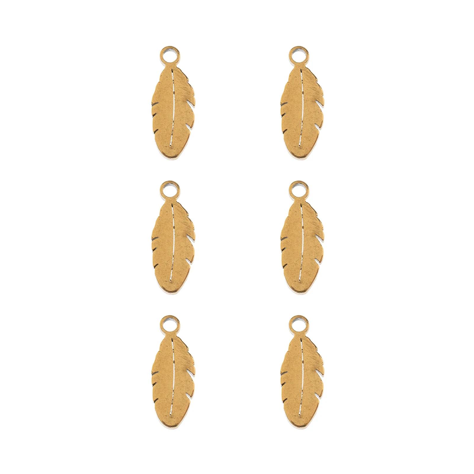 DZ0468-010: Steel Charm 4x10.7mm Feather GLD PLT 6PPK - Image 2