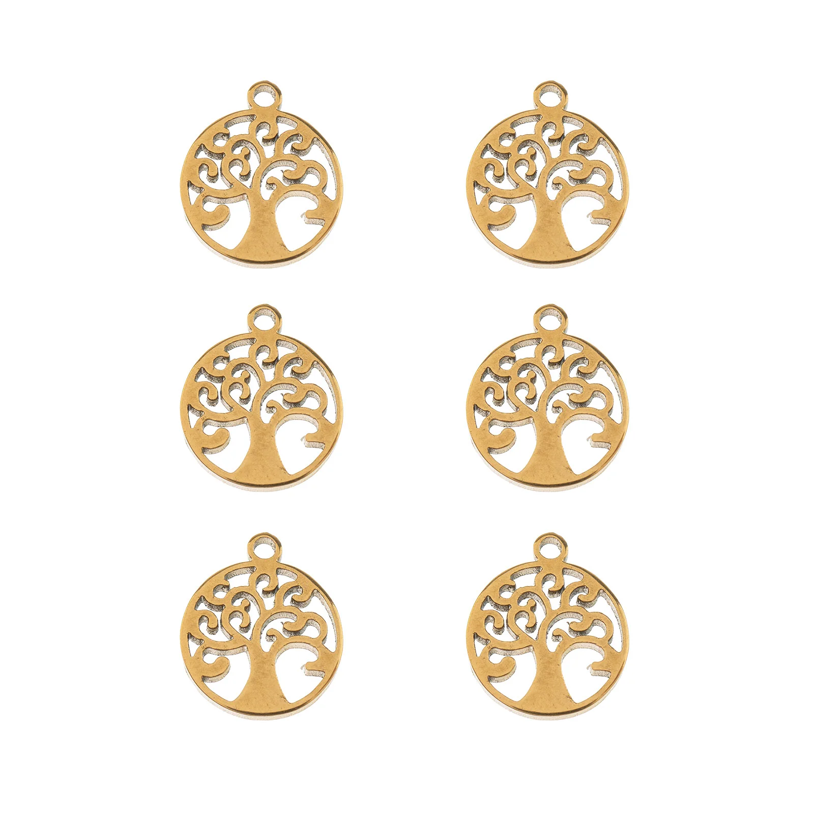 DZ0468-012: Steel Charm 8.2x9.7mm Tree of Life GLD PLT 6PPK - Image 2