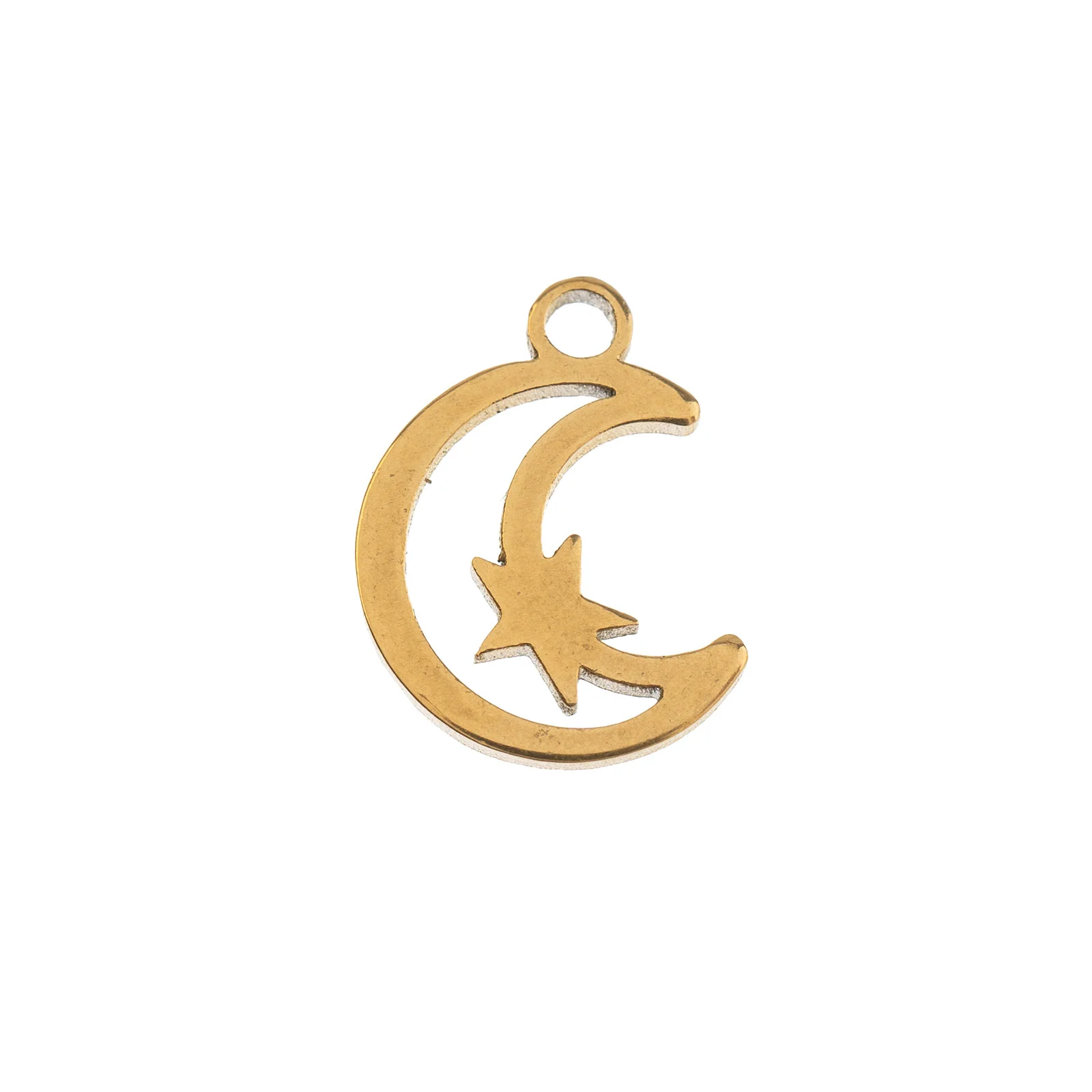 DZ0468-020: Steel Charm 11.7x9.2mm Moon w/Star GLD PLT 6PPK