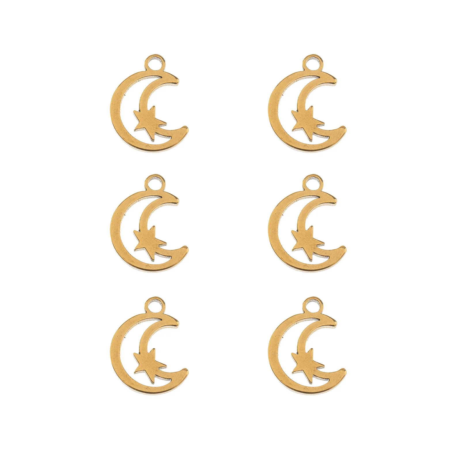 DZ0468-020: Steel Charm 11.7x9.2mm Moon w/Star GLD PLT 6PPK - Image 2