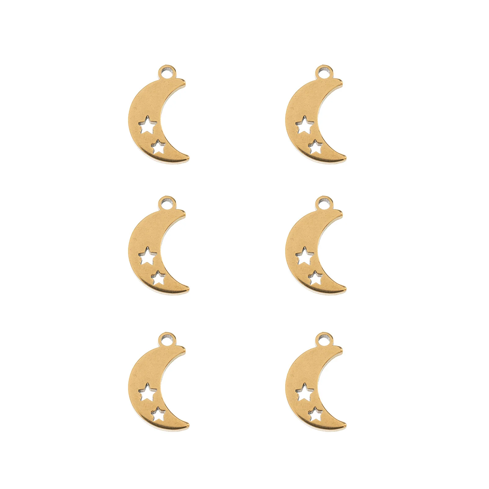 DZ0468-022: Steel Charm 11.7x7.5mm Moon w/Stars GLD PLT 6PPK - Image 2