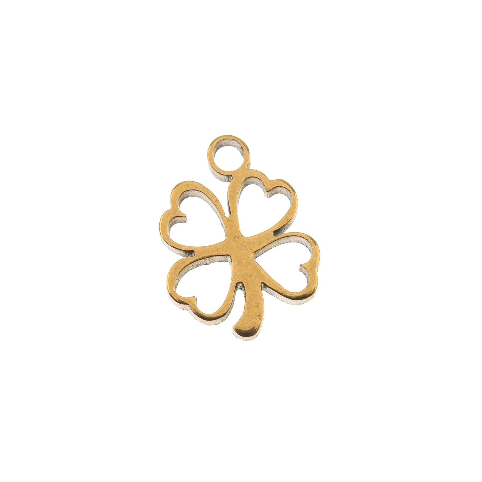 DZ0468-034: Steel Charm 8.5x10.8mm Clover GLD PLT 6PPK - Image 2