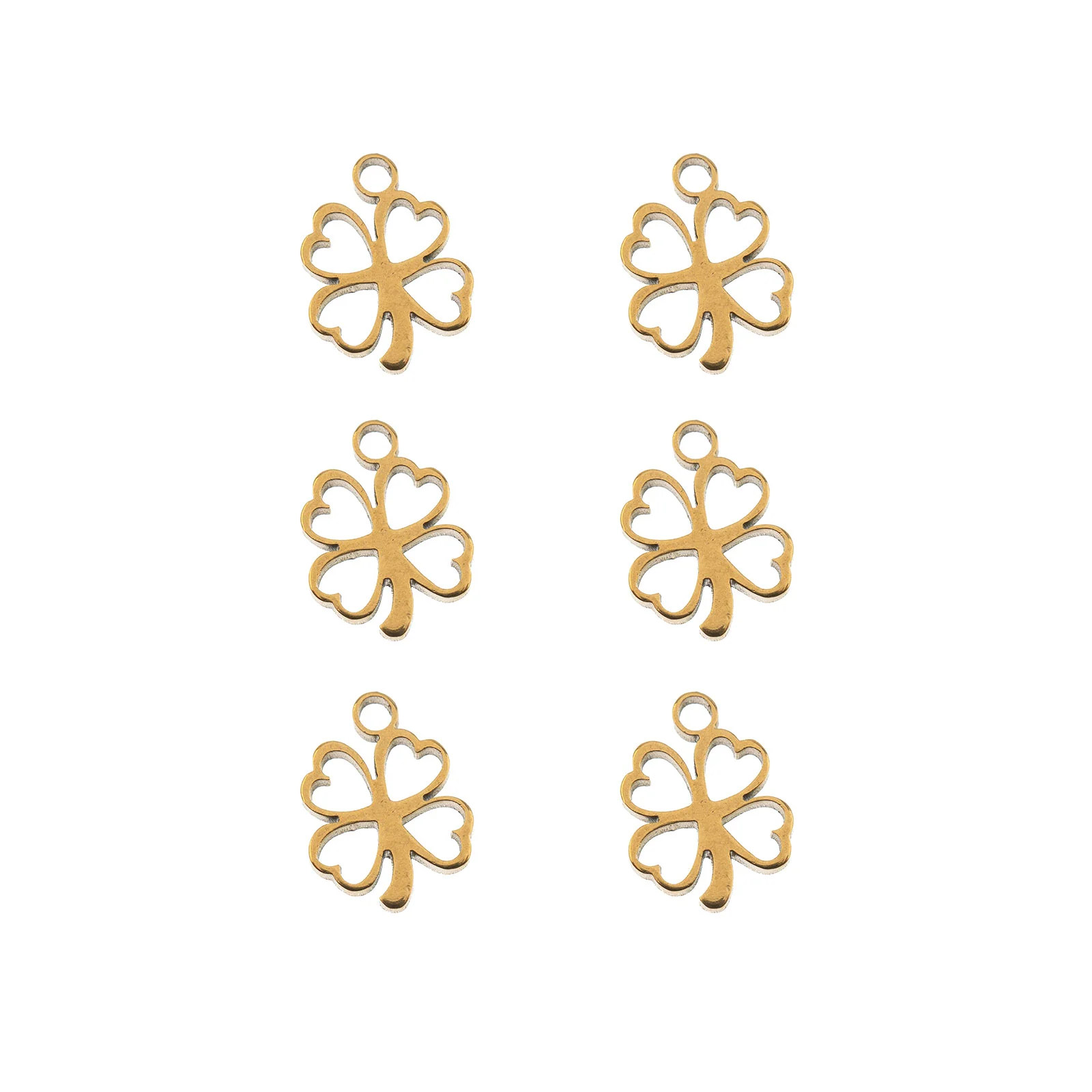 DZ0468-034: Steel Charm 8.5x10.8mm Clover GLD PLT 6PPK - Image 3