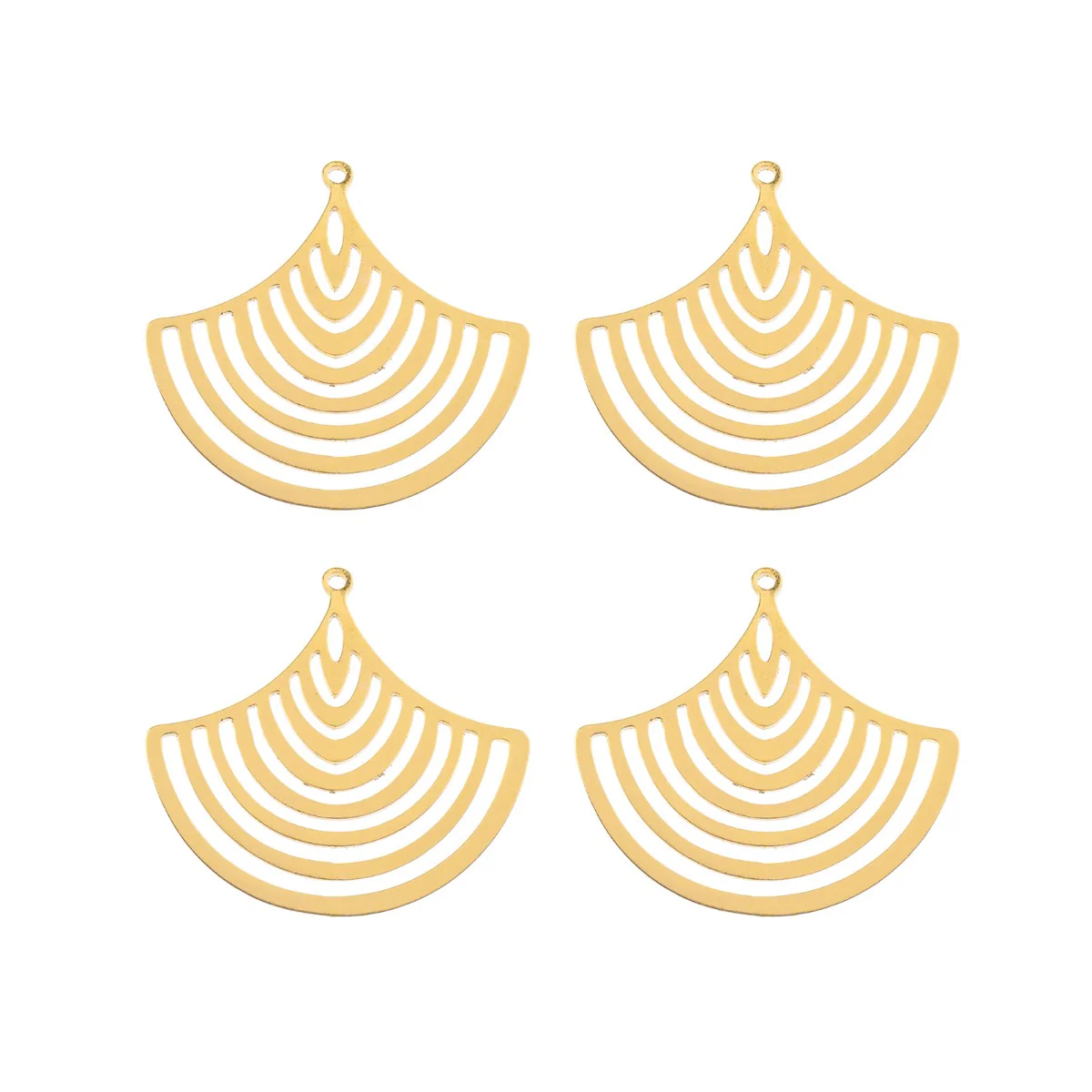 DZ1405-42: Beadwork Findings Gold Pendant Hollow Fan 35x33mm 4PPK