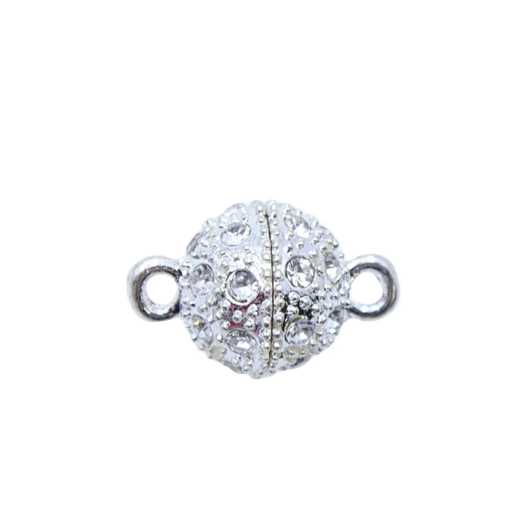 FI146-2S: Clasp Magnetic Ball w/Crystals 11x15mm Silver Plate
