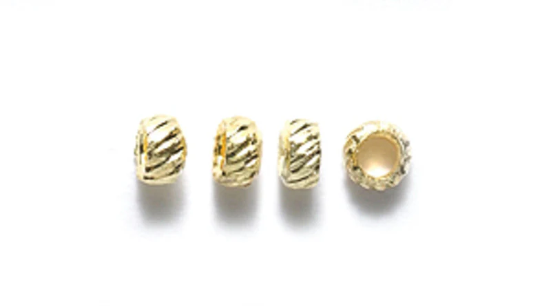 FI162-GR: Crimp Bead Fluted Raw Brass 3mm - 100PPK
