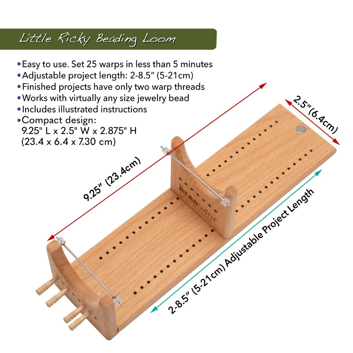 FI419-RV2: Little Ricky Beading Loom 2 Warp 2x2-8.5" - Image 3