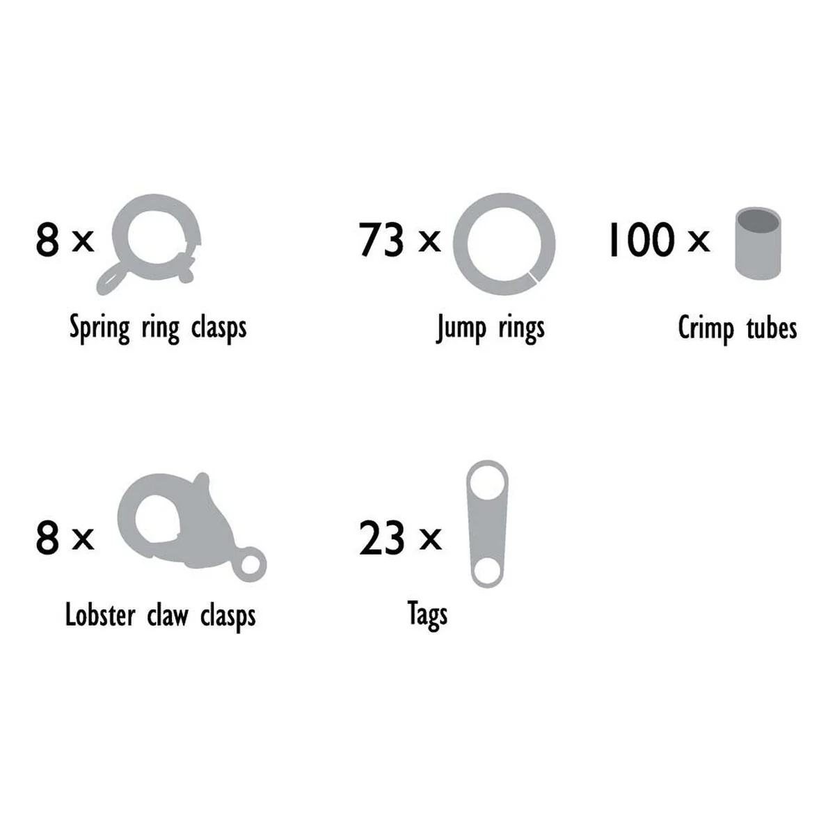 FI999-212SP: Findings Assortment Silver Clasps, Jump Rings, Crimps 212PC - Image 2