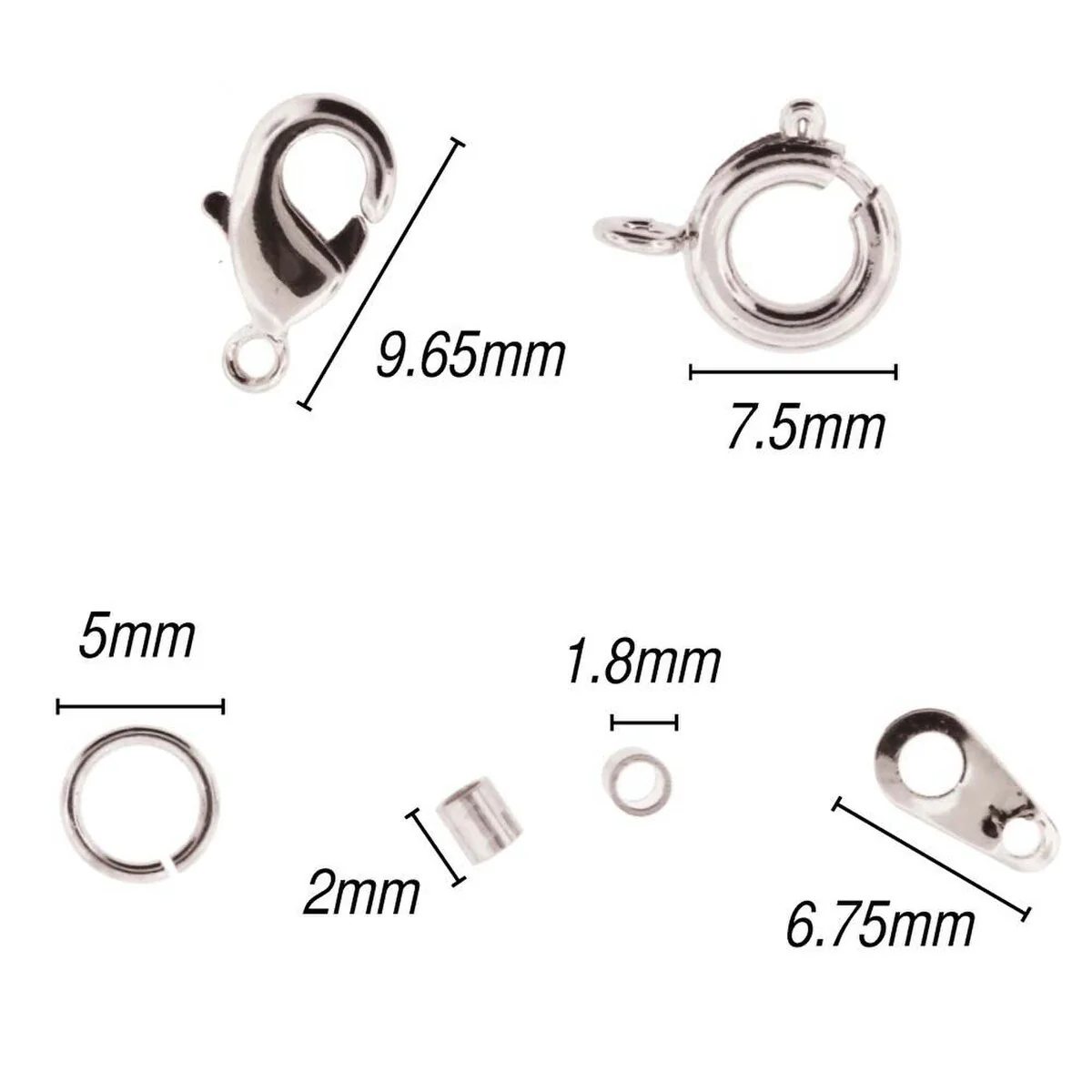FI999-212SP: Findings Assortment Silver Clasps, Jump Rings, Crimps 212PC - Image 3