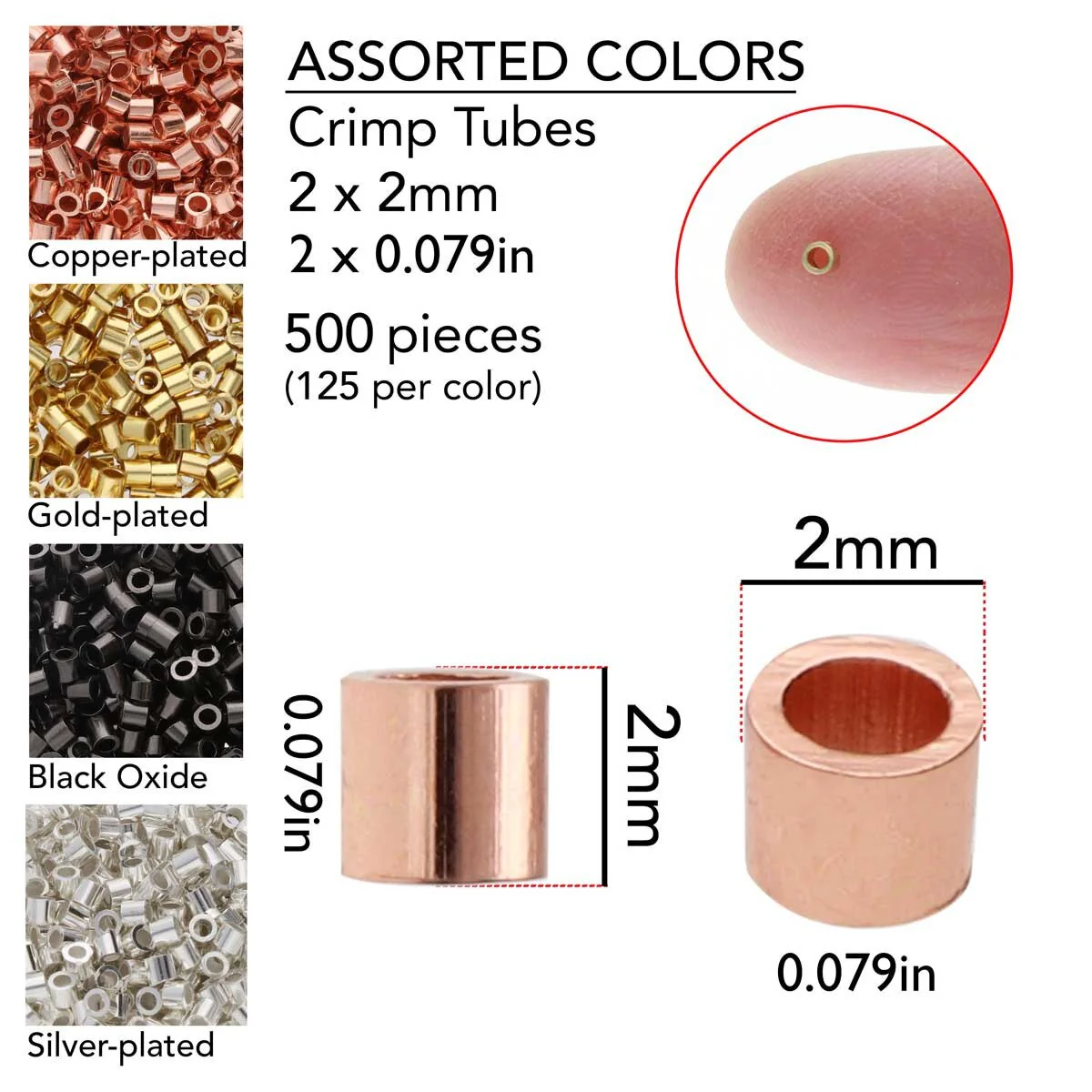 FI999-950KIT: Crimp Tube 2x2mm 125PCx4 Color + .018 Beading Wire 21STR 10FT - Image 2