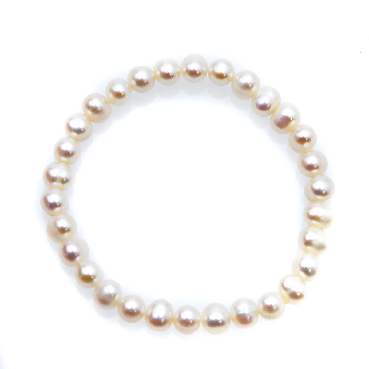 FPB1295-08: Stretch Bracelet 6-8mm White Potato Pearl - Image 2