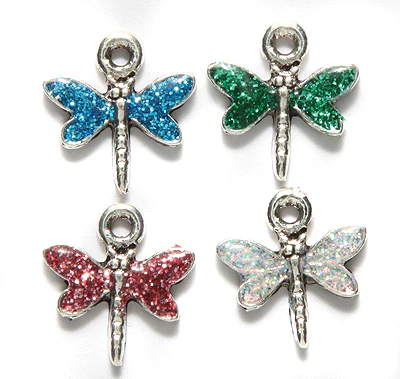 PW865-ES: Charm Dragonfly Glitter Epoxy Ant Pewter 14mm - 1EA - Image 2