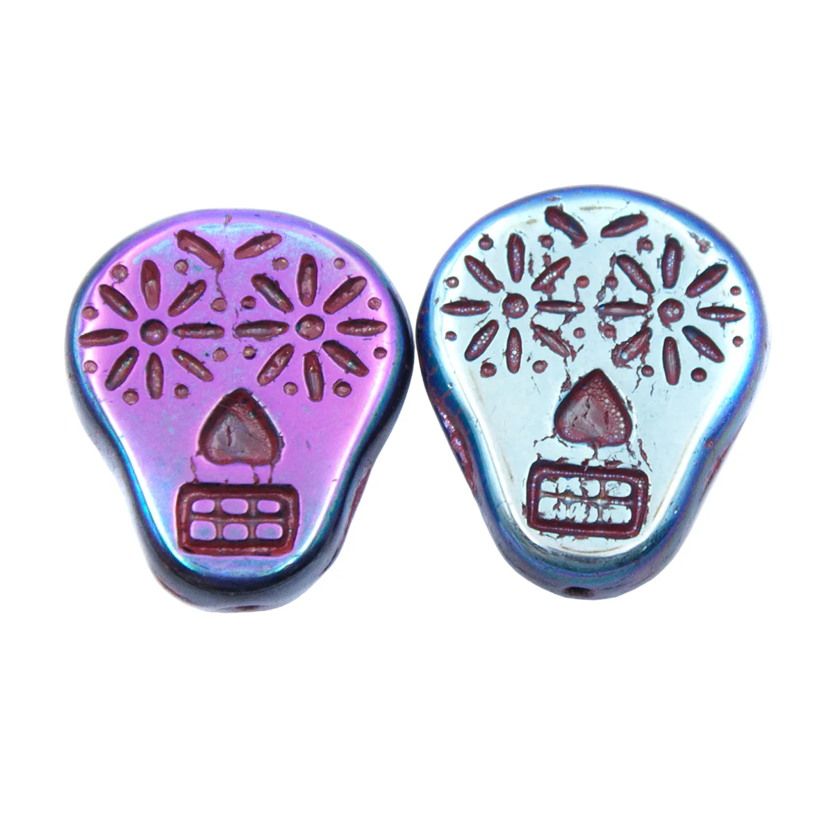 SK005: Sugar Skull Duo-tone Metallic Purple and Blue 19x16mm - 10 Pc - Image 2