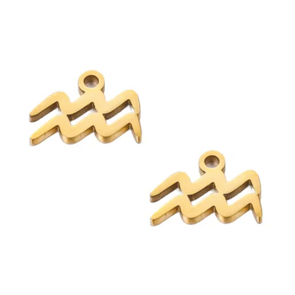 SNC10-SNG11: Stainless Steel Zodiac Charm - Aquarius - Gold - 9.5mm - 2PPK