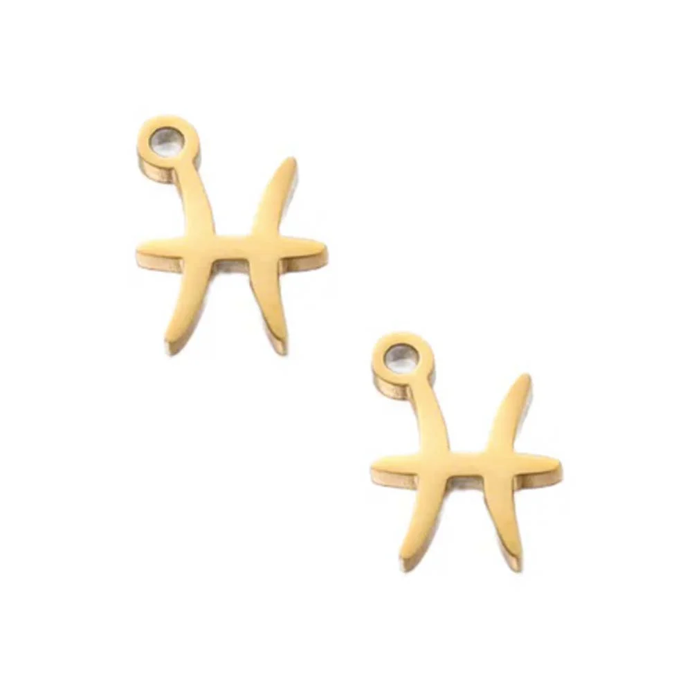 SNC10-SNG12: Stainless Steel Zodiac Charm - Pisces - Gold - 9.5mm - 2PPK